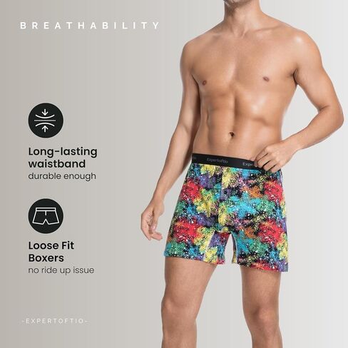 Cotton Boxers for Men Loose Fit Men's Underwear Boxer Shorts Soft Mens Boxer Pack, Breathable, Button Fly, Knit in Kuwait