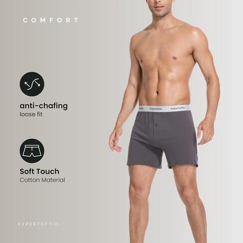 Cotton Boxers for Men Loose Fit Men's Underwear Boxer Shorts Soft Mens Boxer Pack, Breathable, Button Fly, Knit in Kuwait