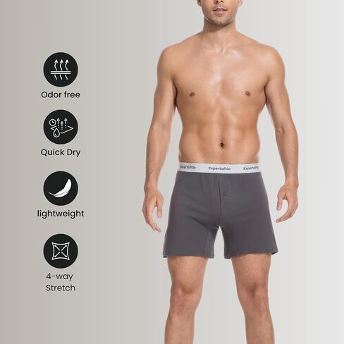 Cotton Boxers for Men Loose Fit Men's Underwear Boxer Shorts Soft Mens Boxer Pack, Breathable, Button Fly, Knit in Kuwait