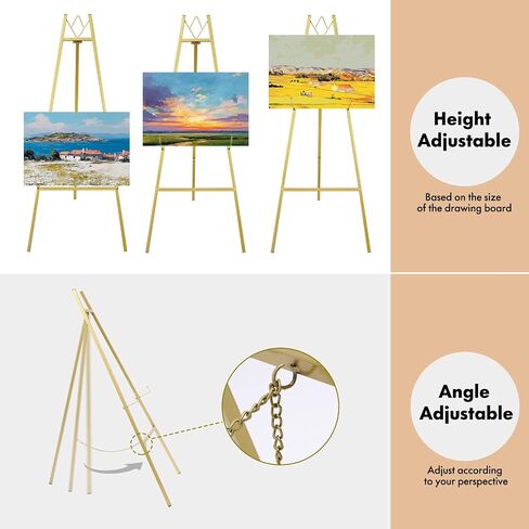 Watihere 46.7 "Gold Easel Stand لعلامات الزفاف - لا يوجد تجميع مطلوب ، قابلة للتعديل ، شاشة قوية للفن ، اللوحات ، الملصقات ، الصور ، ديكور المنزل in Saudi Arabia
