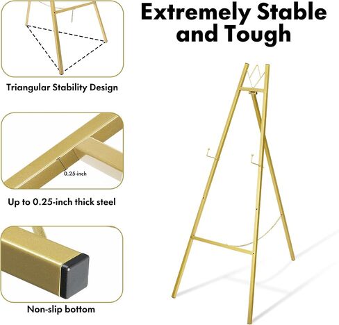 Watihere 46.7 "Gold Easel Stand لعلامات الزفاف - لا يوجد تجميع مطلوب ، قابلة للتعديل ، شاشة قوية للفن ، اللوحات ، الملصقات ، الصور ، ديكور المنزل in Saudi Arabia