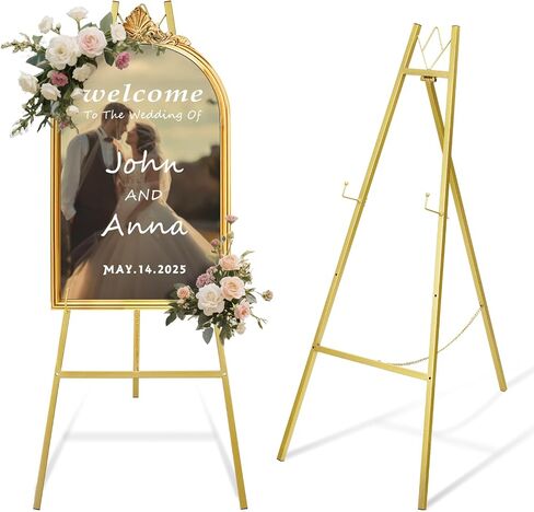 Watihere 46.7 "Gold Easel Stand لعلامات الزفاف - لا يوجد تجميع مطلوب ، قابلة للتعديل ، شاشة قوية للفن ، اللوحات ، الملصقات ، الصور ، ديكور المنزل in Saudi Arabia