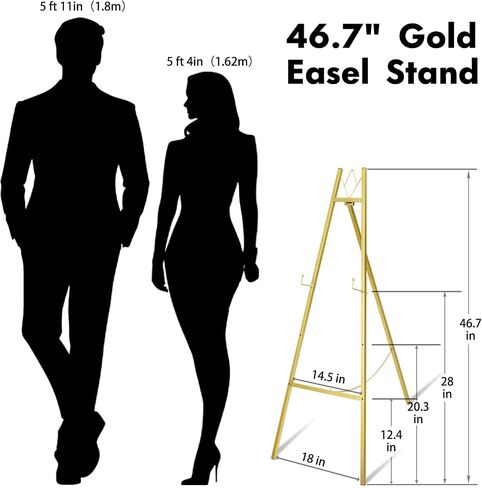 Watihere 46.7 "Gold Easel Stand لعلامات الزفاف - لا يوجد تجميع مطلوب ، قابلة للتعديل ، شاشة قوية للفن ، اللوحات ، الملصقات ، الصور ، ديكور المنزل in Saudi Arabia