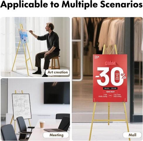 Watihere 46.7 "Gold Easel Stand لعلامات الزفاف - لا يوجد تجميع مطلوب ، قابلة للتعديل ، شاشة قوية للفن ، اللوحات ، الملصقات ، الصور ، ديكور المنزل in Saudi Arabia