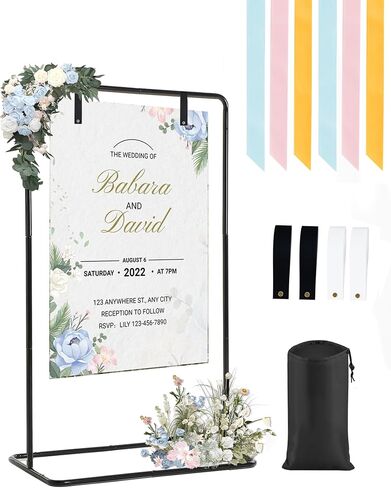 Wedding Sign Holder,Adjustable Welcome to Our Wedding Sign Stand with 2 Leather Sign Hanging Straps,Wedding Seating Chart Stand for Party,Baby Shower,Graduation Ceremony(Posters Excluded) in Saudi Arabia