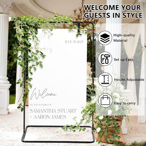 Wedding Sign Holder,Adjustable Welcome to Our Wedding Sign Stand with 2 Leather Sign Hanging Straps,Wedding Seating Chart Stand for Party,Baby Shower,Graduation Ceremony(Posters Excluded) in Saudi Arabia