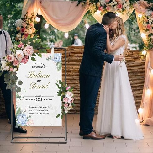 Wedding Sign Holder,Adjustable Welcome to Our Wedding Sign Stand with 2 Leather Sign Hanging Straps,Wedding Seating Chart Stand for Party,Baby Shower,Graduation Ceremony(Posters Excluded) in Saudi Arabia