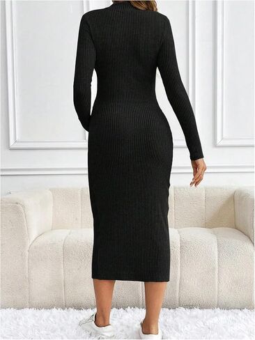 MakeMeChic Women's Maternity Dress Long Sleeve Pregnancy Mock Neck Casual Knit Bodycon Midi Dresses in Saudi Arabia