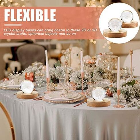 Honoson 2 Pieces Wood Light Display Base Wooden LED Display Base Crystal Glass Base Stand Wood LED Display Stand for 3D Crystal Glass Resin Art (Square, Round) in Kuwait