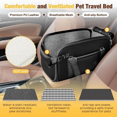 Pet Dog Car Seat for Small Dog Large Center Console Dog Car Seat for Puppy Cat Dog Travel Protable Booster Seat Anti-Slip Dog Car Bed Carseat PU Leather 0-22 lbs Gray in Kuwait