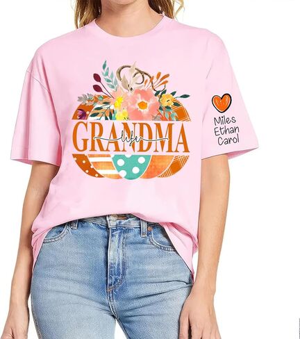 Personalized Grandma Shirt Kid's Grandkid's Names - Custom Gift for Women Birthday Mothers Day Christmas Halloween T-Shirt in Kuwait