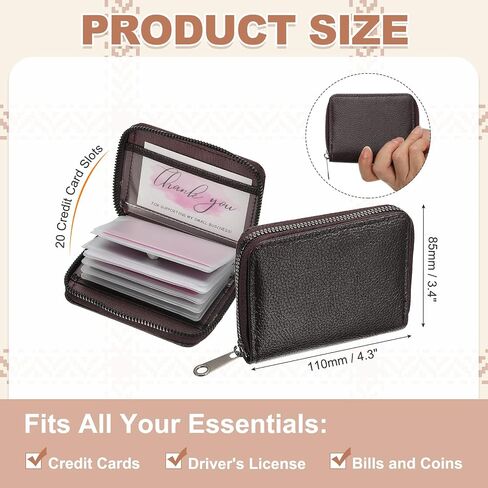 PATIKIL Credit Card Holder Zipper Wallet, Leather Card ID Case Organizer with 20 Card Slots for Women Men Storage, Coffee (Dual-sided style) in Saudi Arabia