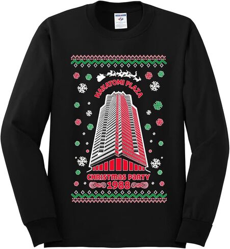 Nakatomi Plaza Christmas Party 1988 Classic McClane Die Hard Ugly Christmas Mens Long Sleeve Shirt in Saudi Arabia