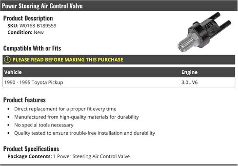 Power Steering Air Control Valve - Compatible with 1990-1995 Toyota Pickup 3.0L V6 in Saudi Arabia