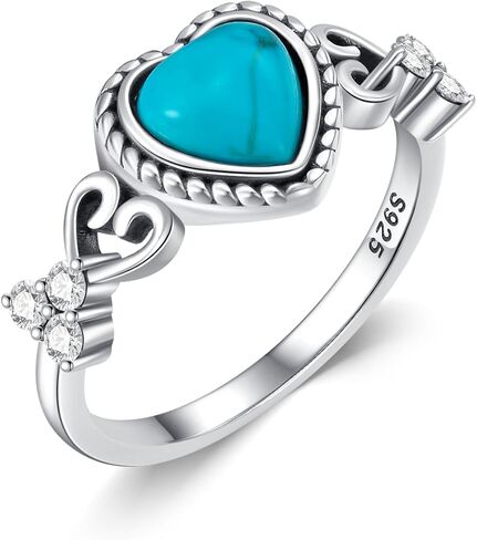 Boho Turquoise Stone Ring for Women 925 Sterling Silver Heart Celtic Western Ring Gift for Women Wife Mom in Saudi Arabia