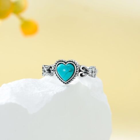 Boho Turquoise Stone Ring for Women 925 Sterling Silver Heart Celtic Western Ring Gift for Women Wife Mom in Saudi Arabia