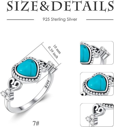 Boho Turquoise Stone Ring for Women 925 Sterling Silver Heart Celtic Western Ring Gift for Women Wife Mom in Saudi Arabia