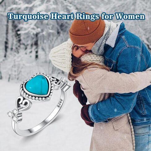 Boho Turquoise Stone Ring for Women 925 Sterling Silver Heart Celtic Western Ring Gift for Women Wife Mom in Saudi Arabia