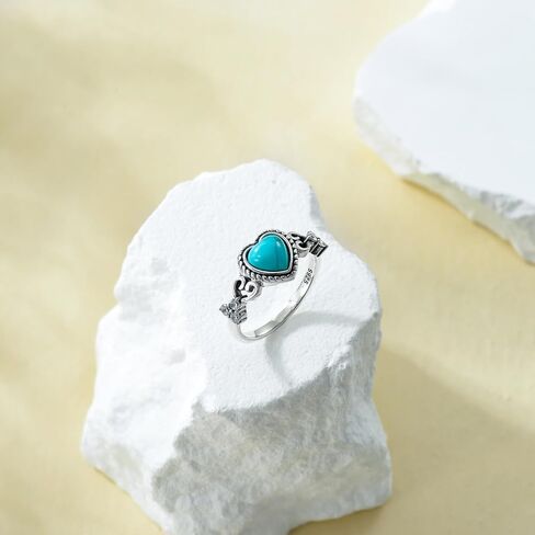 Boho Turquoise Stone Ring for Women 925 Sterling Silver Heart Celtic Western Ring Gift for Women Wife Mom in Saudi Arabia