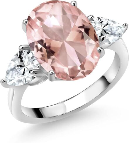 GEM Stone King 11.20 CTTW Peach Nano Morganite و White تم إنشاؤه من الياقوت للنساء | 925 الفضة الاسترليني | 14 × 10 مم البيضاوي وشكل الكمثرى 7x5mm | متوفر في الحجم 5 ، 6 ، 7 ، 8 ، 9 in Saudi Arabia