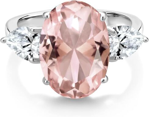 GEM Stone King 11.20 CTTW Peach Nano Morganite و White تم إنشاؤه من الياقوت للنساء | 925 الفضة الاسترليني | 14 × 10 مم البيضاوي وشكل الكمثرى 7x5mm | متوفر في الحجم 5 ، 6 ، 7 ، 8 ، 9 in Saudi Arabia