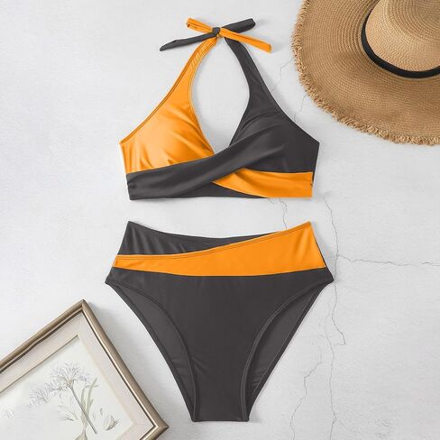 Women's Two-Piece Swimsuit, Striped Pattern, Black and White, Athletic Style Bikini Set in Saudi Arabia