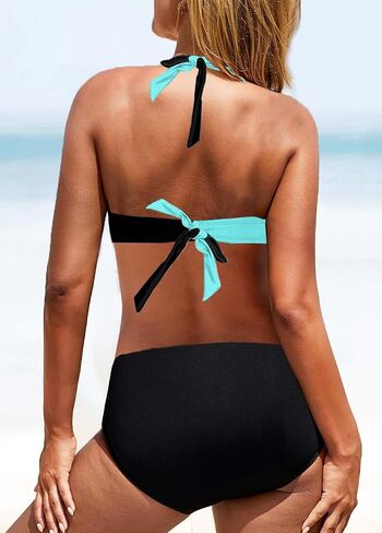 Women's Two-Piece Swimsuit, Striped Pattern, Black and White, Athletic Style Bikini Set in Saudi Arabia