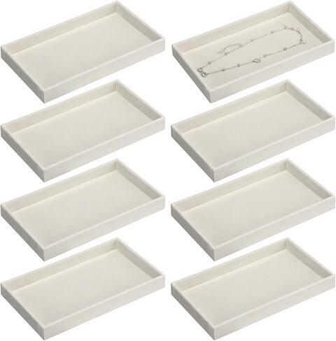 inbagi 8 pcs صغيرة المخملية مجوهرات الدرج درج المجوهرات القابلة للتكديس منظم صواني صواني تخزين المجوهرات 8.3 × 4.7 × 1 بوصة (بيج) in Kuwait