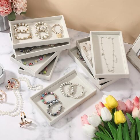 inbagi 8 pcs صغيرة المخملية مجوهرات الدرج درج المجوهرات القابلة للتكديس منظم صواني صواني تخزين المجوهرات 8.3 × 4.7 × 1 بوصة (بيج) in Kuwait