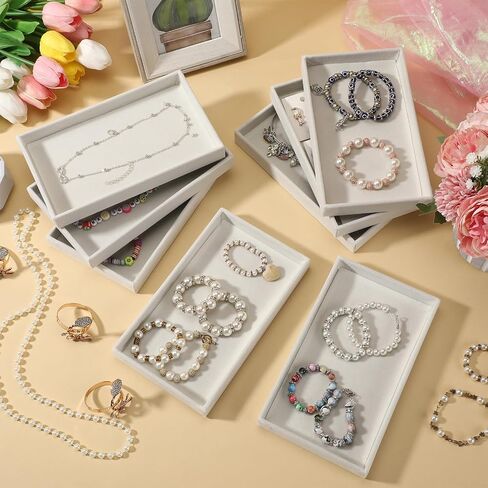 inbagi 8 pcs صغيرة المخملية مجوهرات الدرج درج المجوهرات القابلة للتكديس منظم صواني صواني تخزين المجوهرات 8.3 × 4.7 × 1 بوصة (بيج) in Kuwait