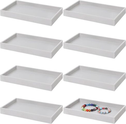 inbagi 8 pcs صغيرة المخملية مجوهرات الدرج درج المجوهرات القابلة للتكديس منظم صواني صواني تخزين المجوهرات 8.3 × 4.7 × 1 بوصة (بيج) in Saudi Arabia