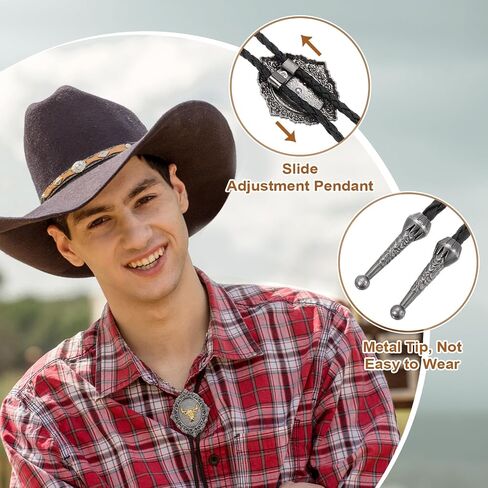 PATIKIL Bolo Tie for Men, Western Cowboy Leather Necktie Horse Head Bolo Tie Necklace Vintage for Men Women Shirts Suits Jackets Costume Accessories Jewelry Gift, Silver Tone in Saudi Arabia