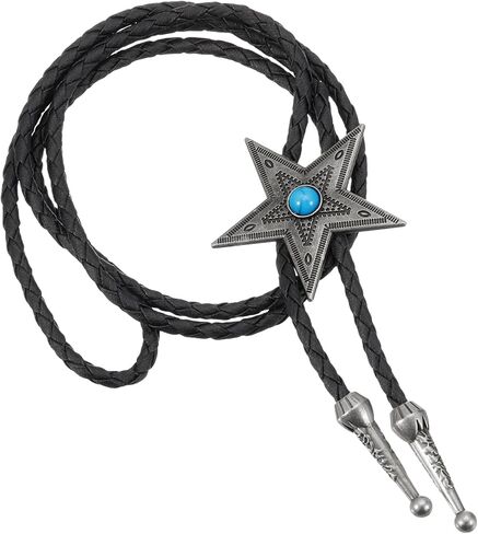 PATIKIL Bolo Tie for Men, Western Cowboy Leather Necktie Star Bolo Tie Necklace Vintage for Men Women Shirts Suits Jackets Costume Accessories Jewelry Gift, Silver Tone in Saudi Arabia