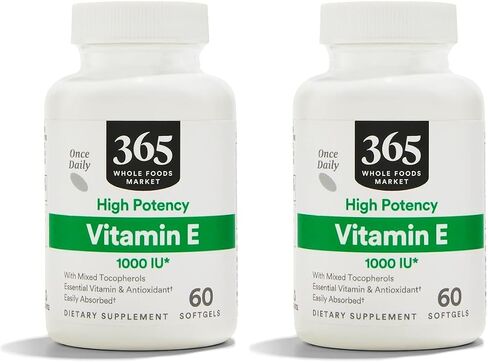 365 by Whole Foods Market، فيتامين E عالي الفعالية 1000 وحدة دولية، 60 كبسولة هلامية in Kuwait