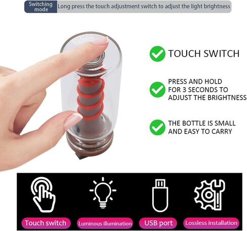 إضاءة مكافحة باللمس للسيارة الإضاءة ، وأضواء USB محمولة زجاجة زجاجية مصباح LED LED مصابيح ليلية ، واستخدام لتزيين غرفة نوم السيارة - الأصفر in Kuwait