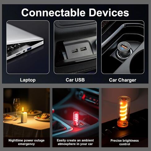 إضاءة مكافحة باللمس للسيارة الإضاءة ، وأضواء USB محمولة زجاجة زجاجية مصباح LED LED مصابيح ليلية ، واستخدام لتزيين غرفة نوم السيارة - الأصفر in Kuwait