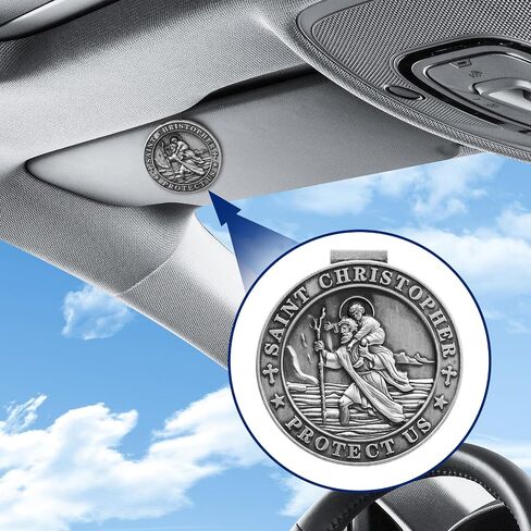 St Christopher Medal for Car, Saint Christopher Medal, Guardian Angel Visor Clip, Catholic Gifts, Visor Clips for Cars, Gifts for Friends, Loved Ones and New Drivers(1PCS) in Kuwait