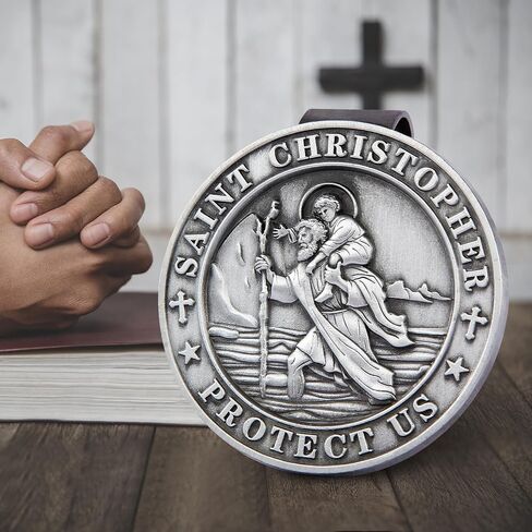 St Christopher Medal for Car, Saint Christopher Medal, Guardian Angel Visor Clip, Catholic Gifts, Visor Clips for Cars, Gifts for Friends, Loved Ones and New Drivers(1PCS) in Kuwait