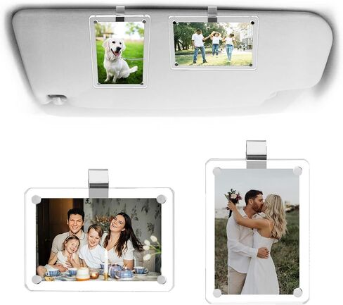 Photo Car Visor Clip, Acrylic Car Visor Picture Holder Magnetic Personalized Photo Holder Personal Picture Frame Car Accessories Gifts for Husband Boyfriend Dad Add Family Photos 3.5 x 2.4 inch (1 PC) in Saudi Arabia