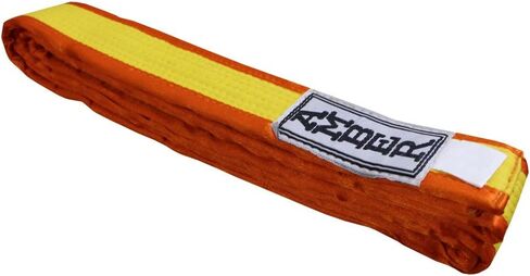 حزام الكاراتيه الممتاز ، حزام القماش القطني للقطن القتالي بنسبة 100 ٪ للكاراتيه ، التايكوندو والجودو ، متين ، مريح وآمن ، مثالي للتدريب والمنافسة ، برتقالي مع أصفر وحجم 2 - 89 بوصة in Kuwait