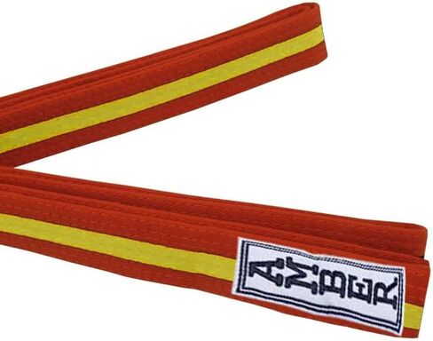 حزام الكاراتيه الممتاز ، حزام القماش القطني للقطن القتالي بنسبة 100 ٪ للكاراتيه ، التايكوندو والجودو ، متين ، مريح وآمن ، مثالي للتدريب والمنافسة ، برتقالي مع أصفر وحجم 2 - 89 بوصة in Kuwait