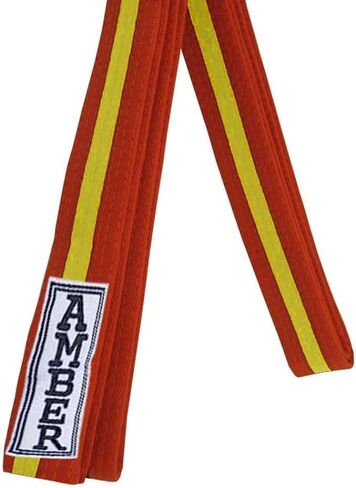 حزام الكاراتيه الممتاز ، حزام القماش القطني للقطن القتالي بنسبة 100 ٪ للكاراتيه ، التايكوندو والجودو ، متين ، مريح وآمن ، مثالي للتدريب والمنافسة ، برتقالي مع أصفر وحجم 2 - 89 بوصة in Kuwait