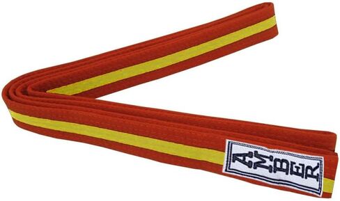 حزام الكاراتيه الممتاز ، حزام القماش القطني للقطن القتالي بنسبة 100 ٪ للكاراتيه ، التايكوندو والجودو ، متين ، مريح وآمن ، مثالي للتدريب والمنافسة ، برتقالي مع أصفر وحجم 2 - 89 بوصة in Kuwait