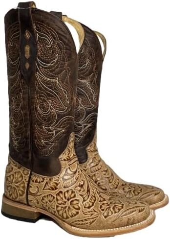 Brown & Tan Square Toe Floral Oryx Boots by Cowtown in Saudi Arabia