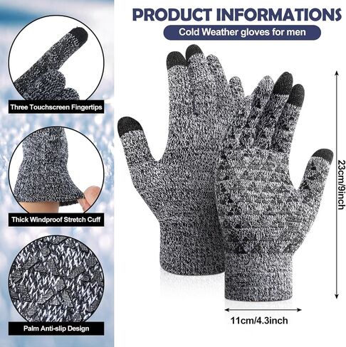 SATINIOR 4 Pairs Winter Gloves for Men Knit Warm Lining Cold Weather Gloves with Anti Slip Grips Touch Screen Texting Mittens in Kuwait