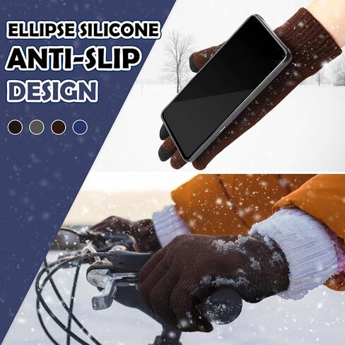 SATINIOR 4 Pairs Winter Gloves for Men Knit Warm Lining Cold Weather Gloves with Anti Slip Grips Touch Screen Texting Mittens in Kuwait