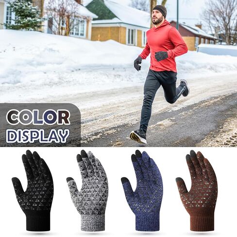 SATINIOR 4 Pairs Winter Gloves for Men Knit Warm Lining Cold Weather Gloves with Anti Slip Grips Touch Screen Texting Mittens in Kuwait