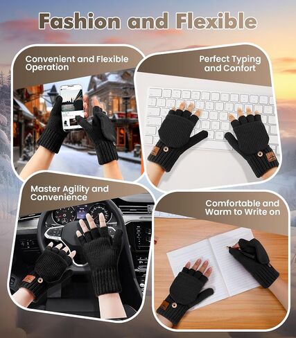 Winter Fingerless Gloves for Men Women - Mittens Finger Wool Gloves with Flip,Warm Half Finger Knitted Cold Weather in Saudi Arabia