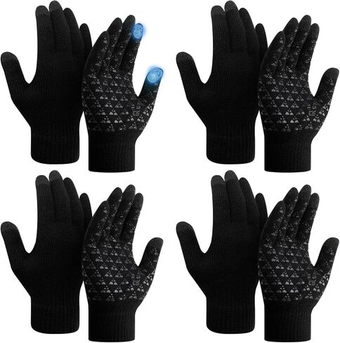 SATINIOR 4 Pairs Winter Gloves for Men Knit Warm Lining Cold Weather Gloves with Anti Slip Grips Touch Screen Texting Mittens in Saudi Arabia