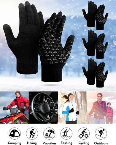 SATINIOR 4 Pairs Winter Gloves for Men Knit Warm Lining Cold Weather Gloves with Anti Slip Grips Touch Screen Texting Mittens in Saudi Arabia